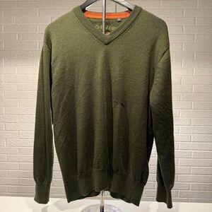 Orvis Mens V-Neck Sweater Long Sleeve Green Knit Pullover Fly‎ Fishing